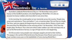 EXCEL 9 for Kaz M6f / REMEMBRANCE Day in AUSTRALIA / text  (p.72)