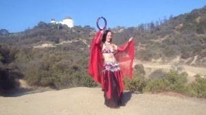 Bellydance with tambourine! Petal Skirt, red veil... Sofia Goldberg as Gypsy Ameynra