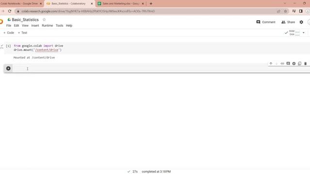 Python: Performing basic Statistical Analysis in Google Colab using Excel file in Google Drive