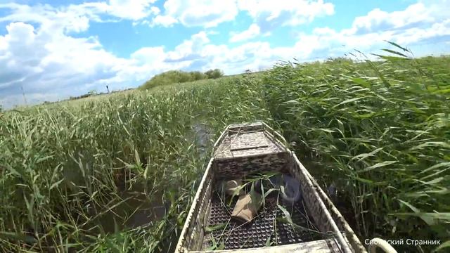 Ищем рыбу и косим камыш на лодке болотоходе. смотреть онлайн