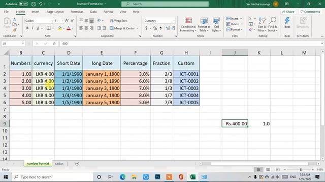 MS- Excel Number Format | sinhala |Tutorial_2
