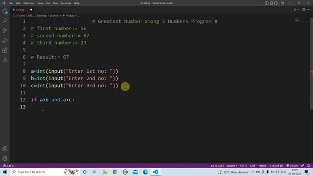 python program to find largest among three numbers | Learn Coding