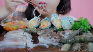 ASMR MOST POPULAR RAW SEAFOOD ON MY CHANNEL PART 01 (OCTOPUS ABALONE BABY SQUID SHIRMP) | LINH-ASMR