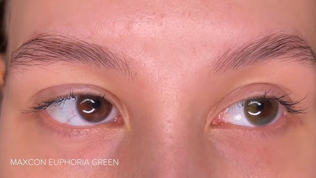 Цветные линзы MAXCON Euphoria Violet и Green на темно- карих глазах. смотреть онлайн