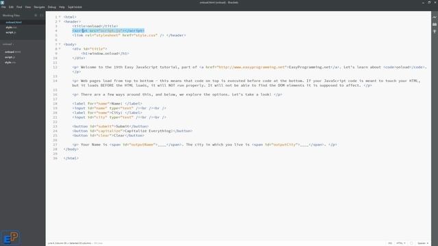 Easy JavaScript - onload event handler (19)