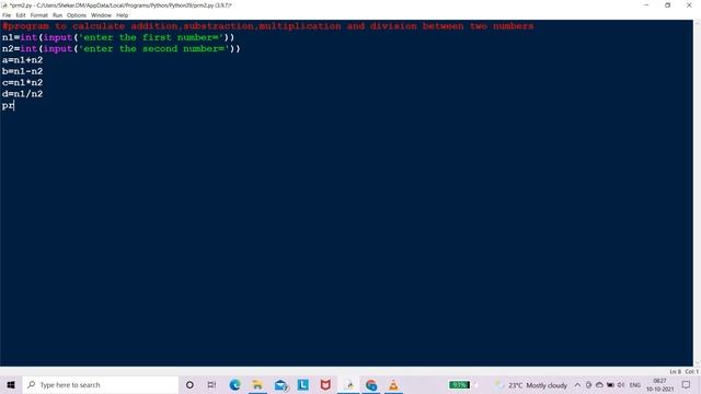 Program to perform addition, subtraction ,multiplication and division using python. #python смотреть онлайн