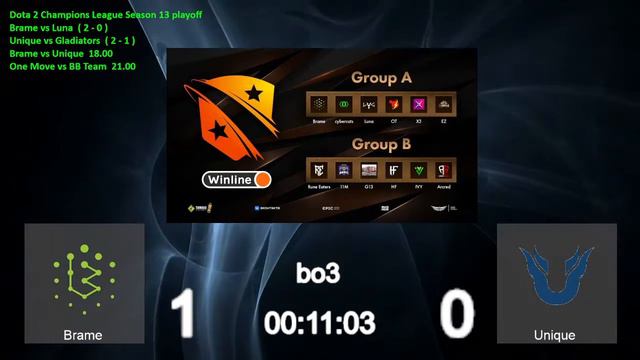 Brame vs Unique ( 0 - 0 ) bo3 Dota 2 Champions League Season 13 playoff смотреть онлайн