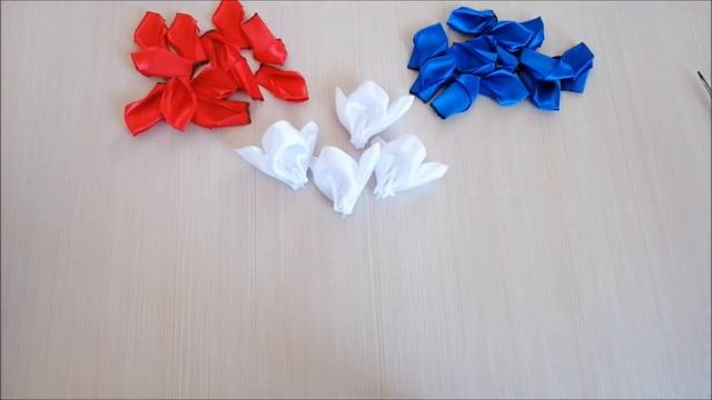 Бантики Канзаши Триколор из атласных лент МК / Bows Kanzashi Tricolor of satin ribbons MK