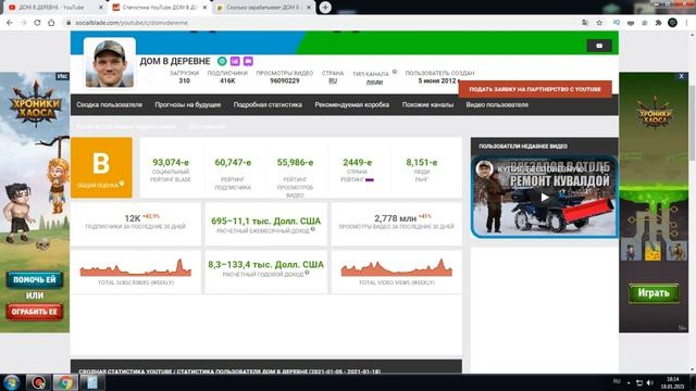Сколько зарабатывает ДОМ В ДЕРЕВНЕ на Youtube