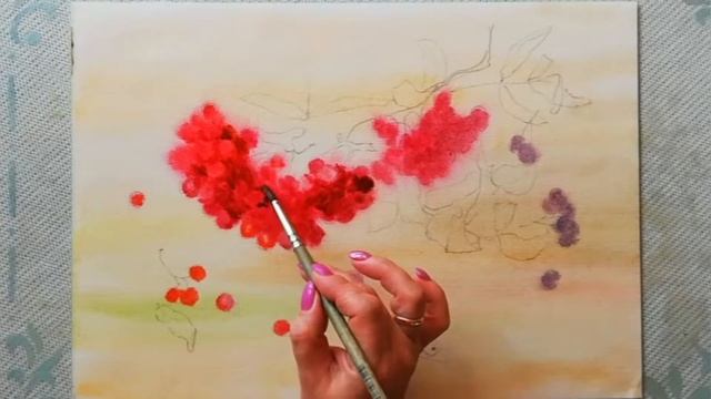 Этюд по сырому акварелью. Гроздь рябины. смотреть онлайн