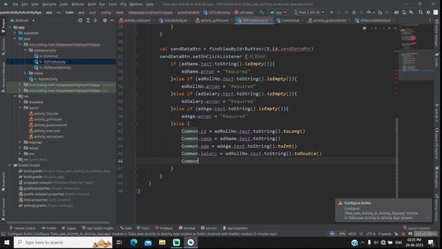 How to Pass Data from One Activity To Another Activity using Global Variable Android Studio Kotlin