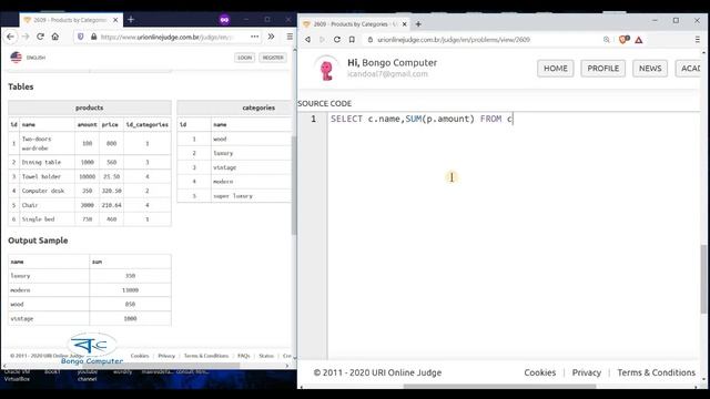 Learn How To  Solve URI Online Judge SQL Problem #2609 - Products by Categories