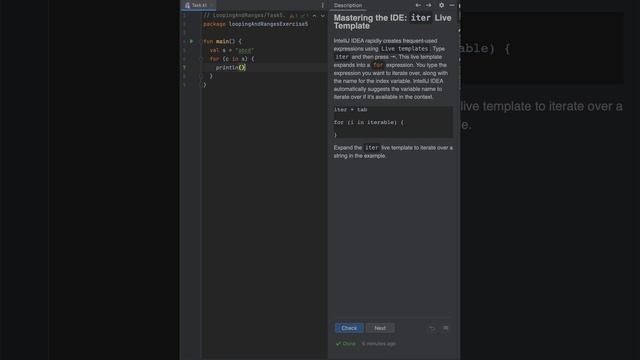 Kotlin IDE - Iter live template