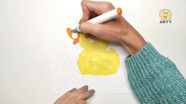 Поэтапное рисование для детей.  Как нарисовать утенка.