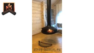 Дровяной камин в стиле ХайТек на потолке деревянного дома - подвесной Fenix Space 900 от Строй-Камин