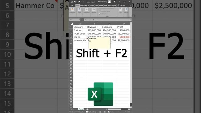 Excel Hotkey to Add Comments!