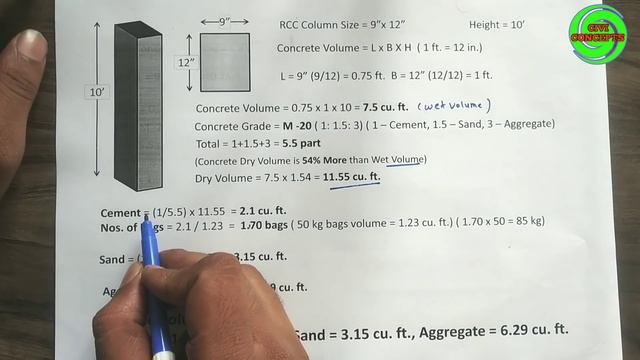 1 कॉलम में कितन कंक्रीट लगता है || Cement, Sand & Aggregate Quantity in 1 Column? 2023 смотреть онлайн