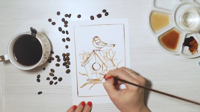КОФЕТЕРАПИЯ: Птичка и скворечник. Рисуем кофейными красками смотреть онлайн
