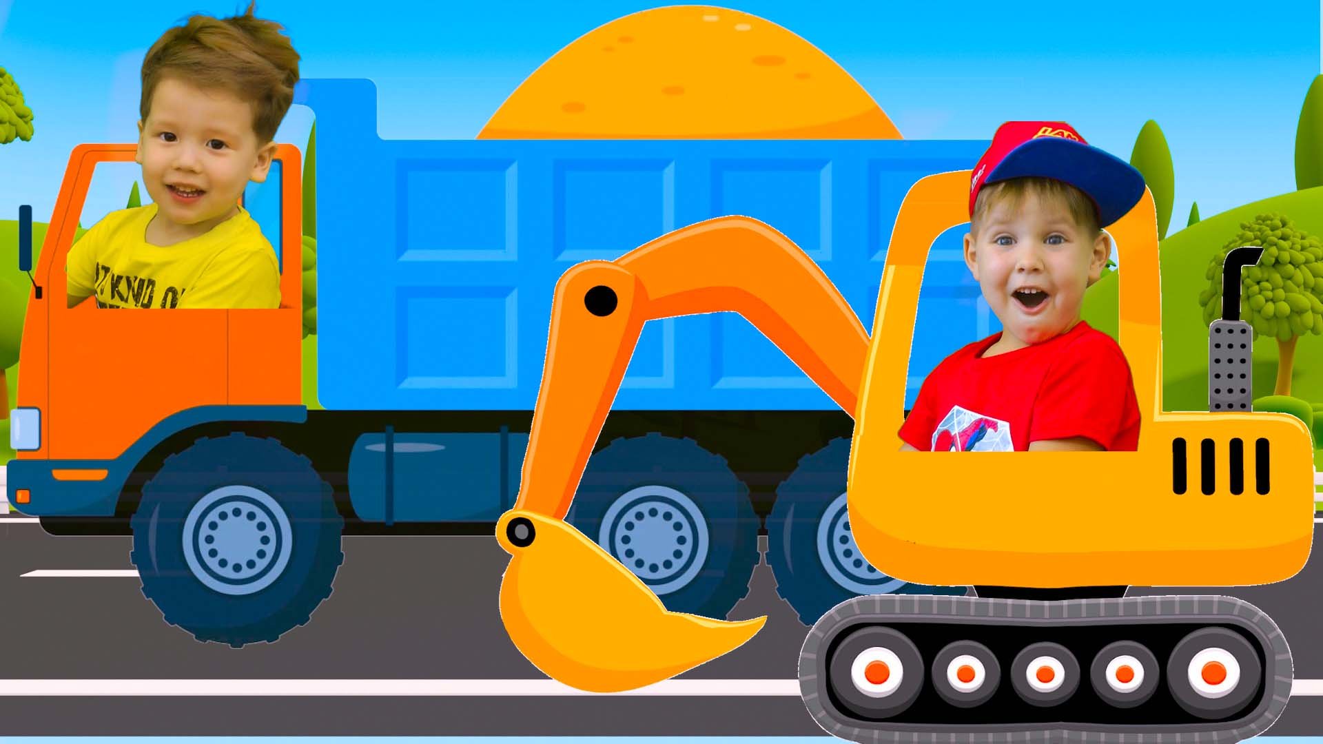 Синий трактор Песенки для детей малышей Машинки Экскаватор и Грузовичок для детей