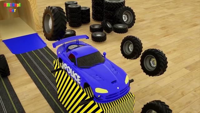 Learn Colors Assembly Tyres Police Cars Truck Jeeps Soccer Balls Wheel Stick Cartoon for Children смотреть онлайн