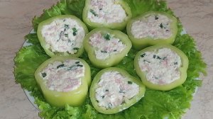 Закуска. Перец, фаршированный ветчиной и сыром