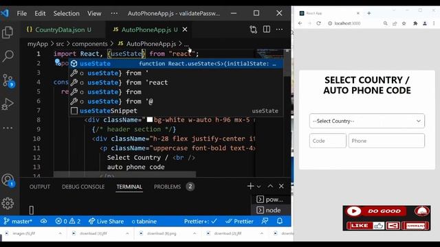 #25 Select Country and Auto Generate Country Phone Code  with React Hooks and Tailwindcss