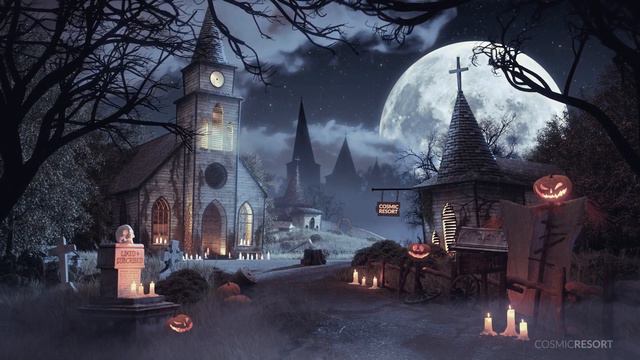 Spooky Halloween Ambience at the Haunted Village with Gentle Rain and Wind Sounds