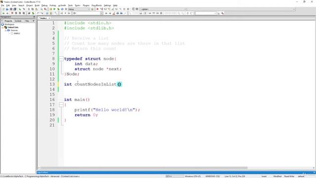 C Programming Language: Count number of nodes in a Linked List || Must Watch - English