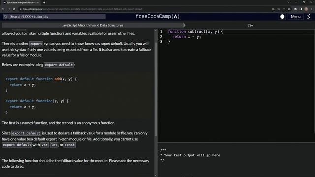 JavaScript ES6 24: Create an Export Fallback with Export Default | FreeCodeCamp