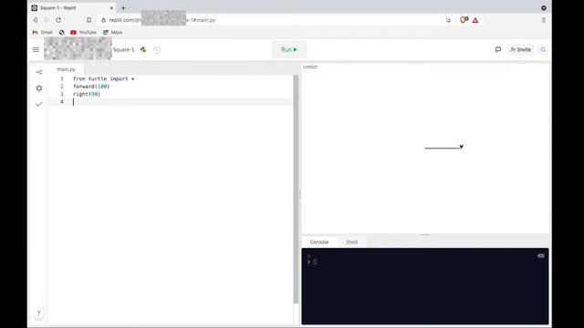 Making square in python (with turtle) using Replit | Coding | Replit | Tips, tricks and more