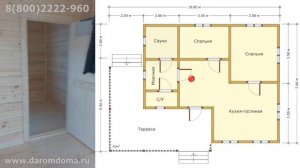 Одноэтажный дом 7х8 с террасой и сауной. Обзор планировки проекта дачного одноэтажного дома