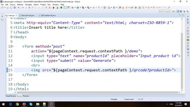 Generate QR Code and BarCode in JSP-Servlet смотреть онлайн
