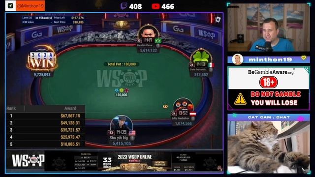 Minthon19 комментирует финальный стол 1050 WSOP PLO с открытыми картами смотреть онлайн