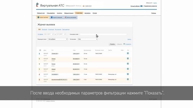 Личный кабинет услуги ВАТС (Статистика)