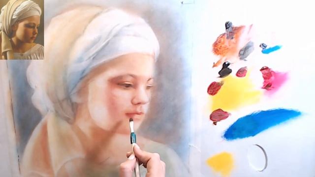 Портрет маслом на бумаге - рисуем   Сухой  Кистью в цвете #урокипортрета