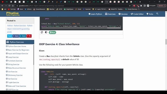 Object oritented programming, instance variables, instance methods, inheriting, overriding... pytho