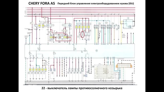 Сhery Fora - Электросхема и Распиновка переднего ISU блока смотреть онлайн