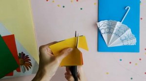 Красивая объёмная ОТКРЫТКА - ЗОНТИК / АППЛИКАЦИЯ из цветной бумаги для детей/ Осенние поделки [DIY]