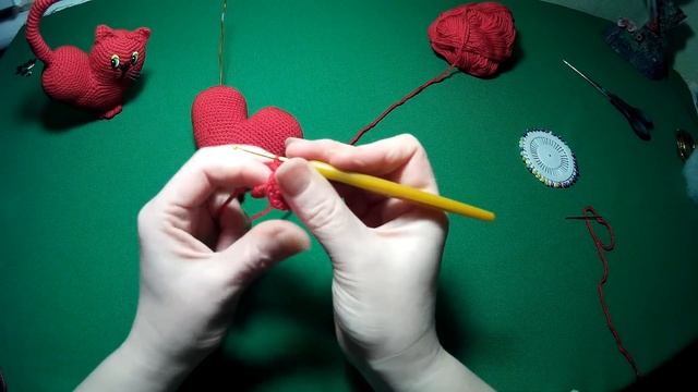 Валентинка Сердце-кот крючком. Подробный МК. Часть 3
