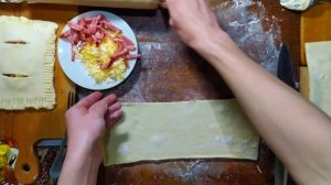 ОЧЕНЬ ВКУСНЫЕ СЛОЙКИ  из готового теста с колбасой и сыром