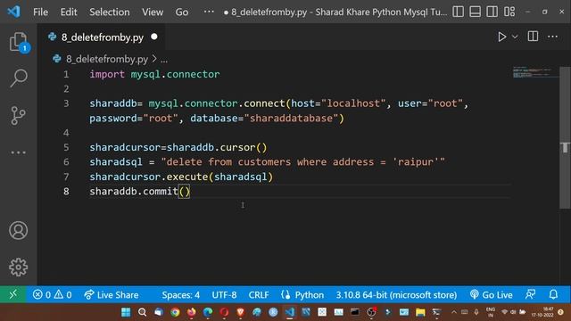 DELETE FROM Statement Deletes records from table in MySQL Python | Python MySQL Tutorial in Hindi #