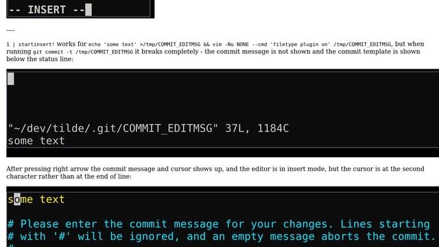 How to start Vim in insert mode at end of first line when committing Git changes? смотреть онлайн