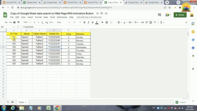 Google Sheet Data Search on Web page with Animation Button