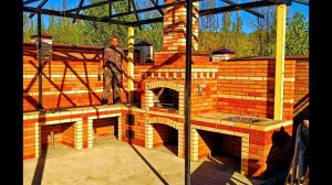 Мангал из кирпича с печкой под казан и газовой плитой