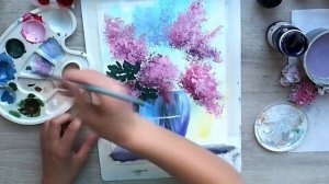 Рисование мятой бумагой Сирень. Гуашь. Сирень. Онлайн уроки.