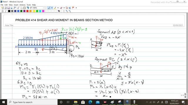 Shear and Moment in Beams Section Method Problem 414 смотреть онлайн