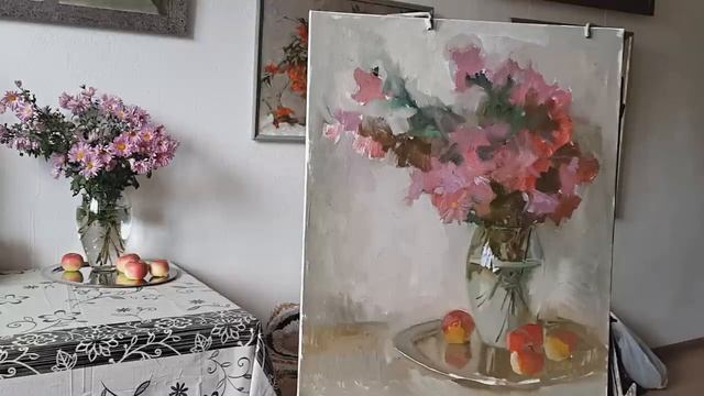 Хризантемы. Живопись маслом..