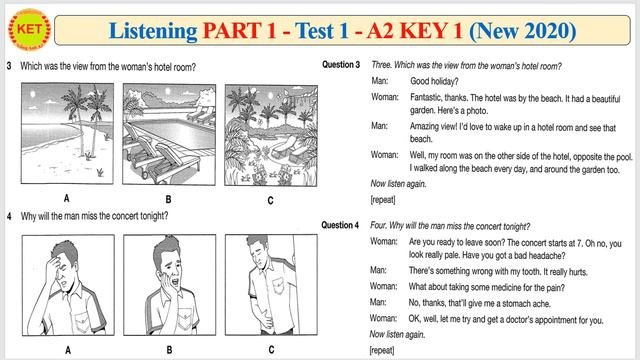 A2 KEY 1 - Listening Part 1 - Test 1 (Transcript + Key) смотреть онлайн