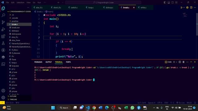 #4 tutorial of C language||C programming language || Break and Continue  @BrightCoder1