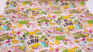 pink Hawaii hula alien anime fabric Manga fabric